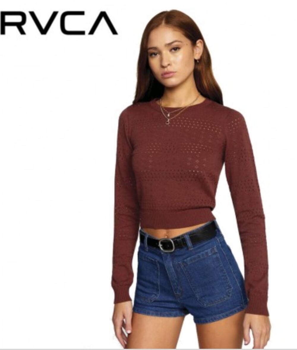 RCVA Camille Rowe Maroon Pointelle Cropped Sweater Small
